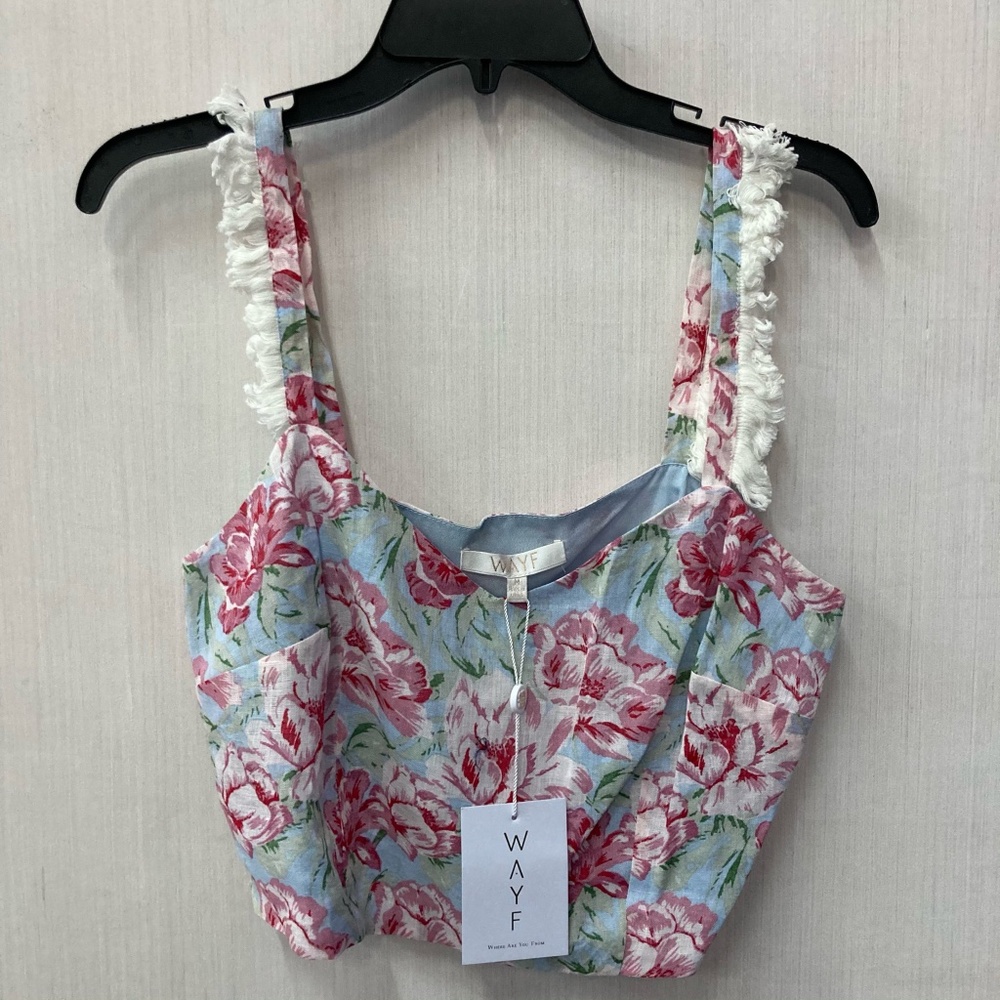NWT Wayf Floral Crop Fringe Top